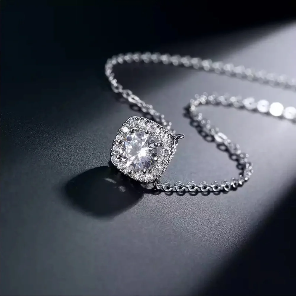 New Square 925 Silver Diamond Necklace - Picture 4 of 6